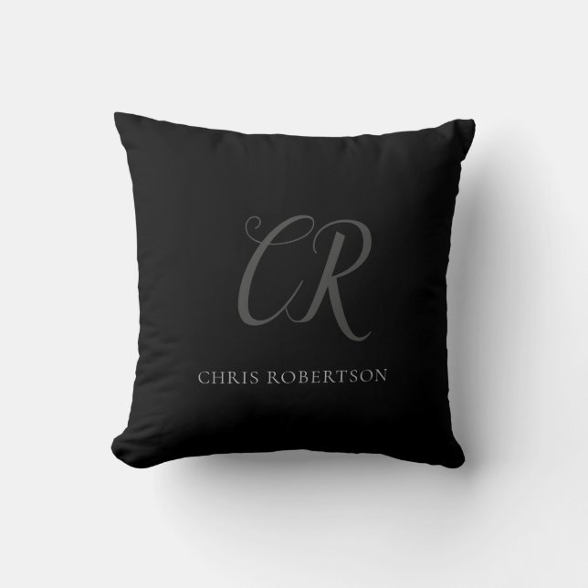 Coussin Calligraphie Monogramme Nom Black Grey Cadeau pers (Recto)