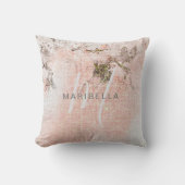 Coussin Calligraphie romantique florale rose-bleu (Recto)