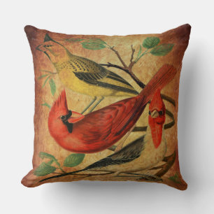 Coussin Calligraphie Vintage et Art Rétro des Cardinaux