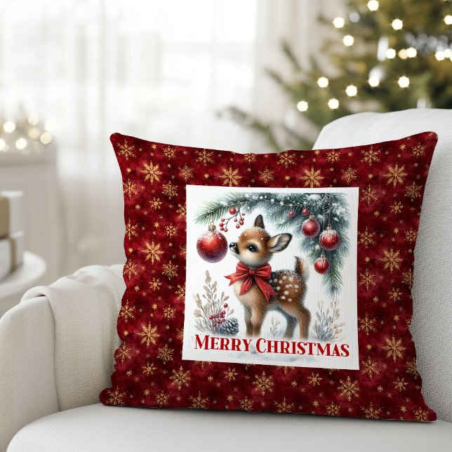 Coussin Calm Snowy Fawn Christmas Forest Gift Christmas  (Whimsical Baby Fawn Cozy Winter Kids Room Decor Christmas Pillow

)