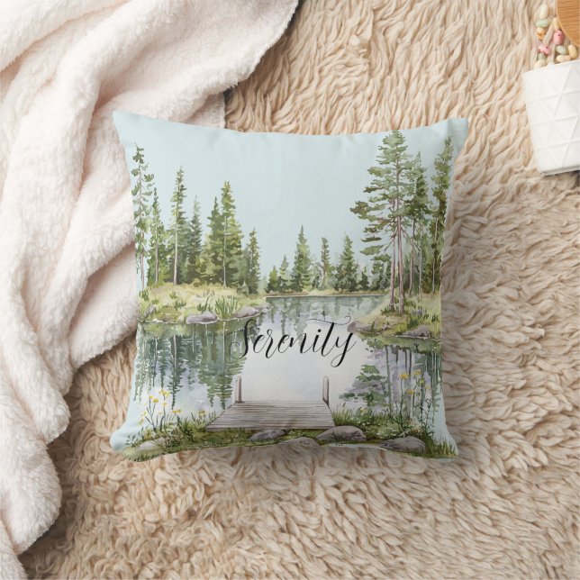Coussin Calme lac rustique de campagne arbres verts (Couverture)
