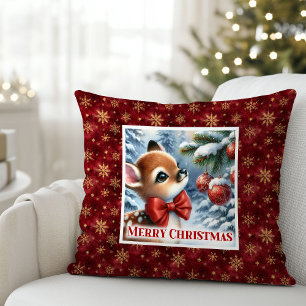 Coussin Calme scène de Noël bébé faon forêt enneigée enfan