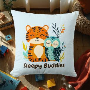 Coussin Camarades Endormis Tigre & Hibou Amis Animaux Do