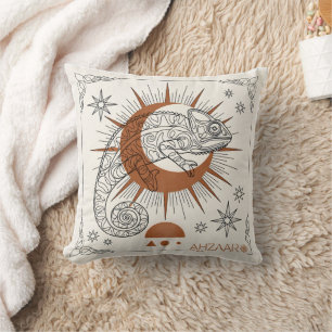 Coussin Caméléon Boho Soleil et Étoiles Art Reptile