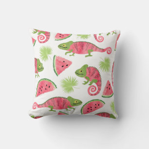 Coussin Caméléons tropicaux, pastèques : motif mignon