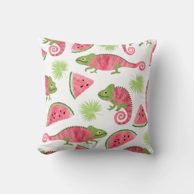 Coussin Caméléons tropicaux, pastèques : motif mignon (Recto)