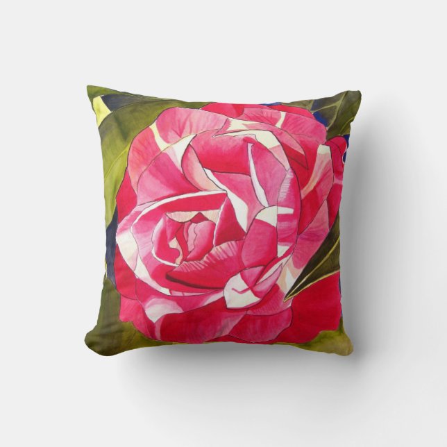 Coussin Camélia floral rose chaud (Recto)