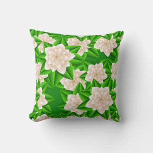 Coussin Camellias blancs et Feuilles verts