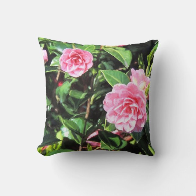 Coussin Camellias rose Peinture numérique Jeu d'oreiller (Recto)