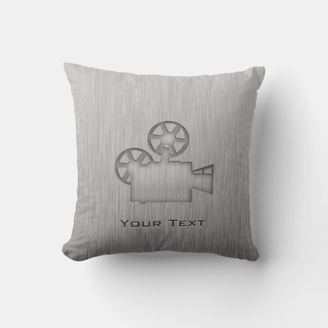 Coussin Caméra de cinéma en métal brossé (Recto)