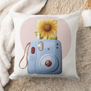 Coussin Caméra instantanée rétro gaie avec Sunflower Photo