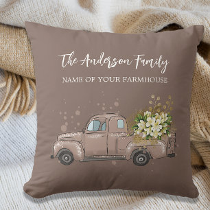 Coussin Camion Brown fleurs ferme nom de famille