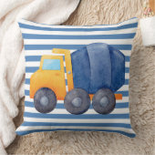 Coussin Camion ciment jaune sur Arrière - plan rayé bleu (Couverture)