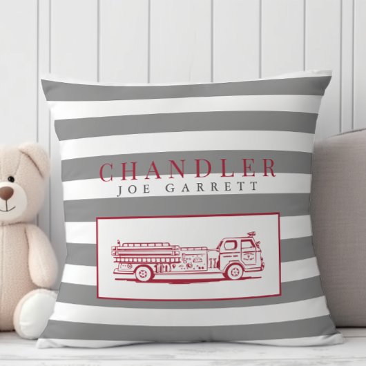 Coussin Camion de feu gris rouge Cute Camion de pompiers P