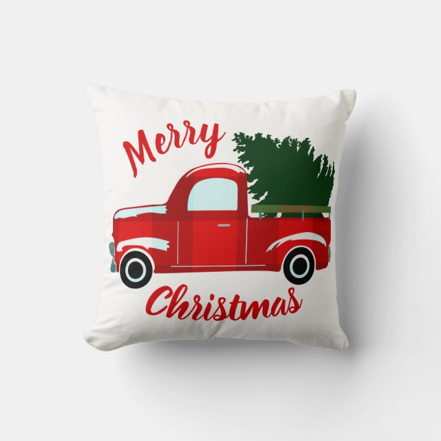Coussin Camion de Noël Rouge Rustique Fêtes de Noël (Recto)