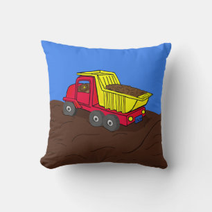 Coussin Camion de vidange Rouge et Jaune dessin animé