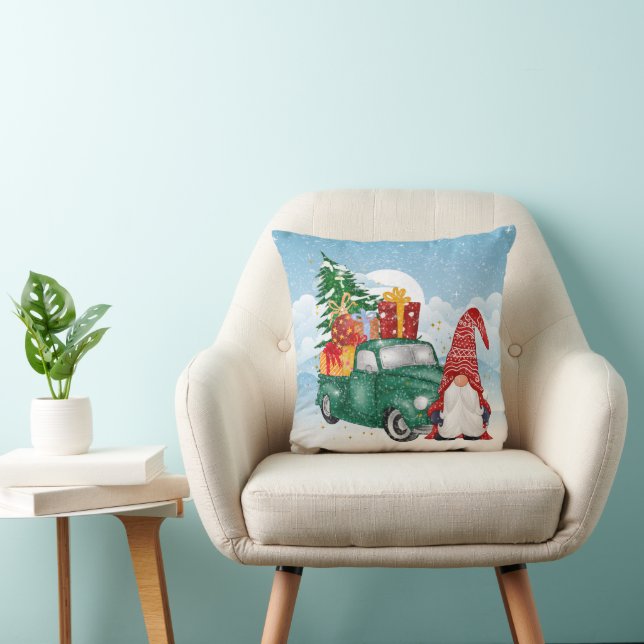 Coussin camion gnome de Noël festif Décor de vacances (Chaise)