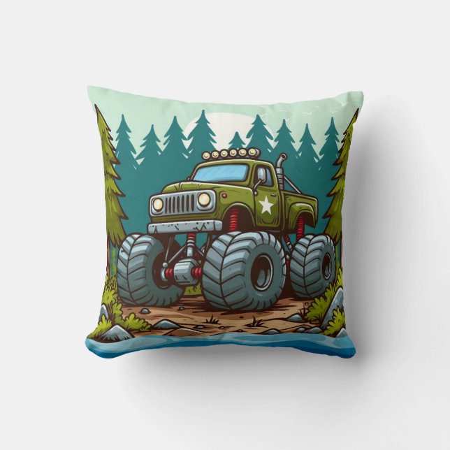 Coussin Camion Monster Vert dans la forêt (Recto)
