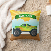 Coussin Camion Monster Vert Nom personnalisé Salle Enfants (Couverture)