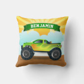 Coussin Camion Monster Vert Nom personnalisé Salle Enfants (Verso)