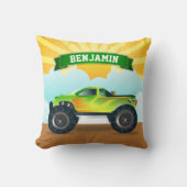 Coussin Camion Monster Vert Nom personnalisé Salle Enfants (Recto)
