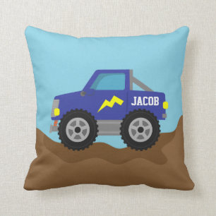 Coussin Camion Monstre Bleu de Course, pour la chambre des