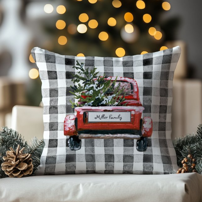 Coussin Camion rouge arbre de Noël personnalisé (Créateur téléchargé)