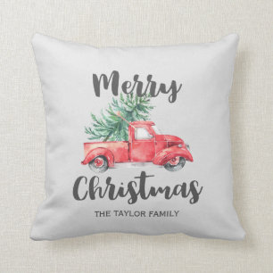 Coussin Camion rouge et Noël d'arbre Joyeux