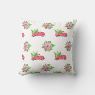 Coussin Camion rouge vintage et Poinsettias