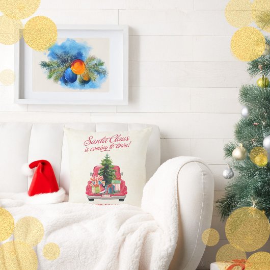 Coussin Camion rouge vintage Père Noël