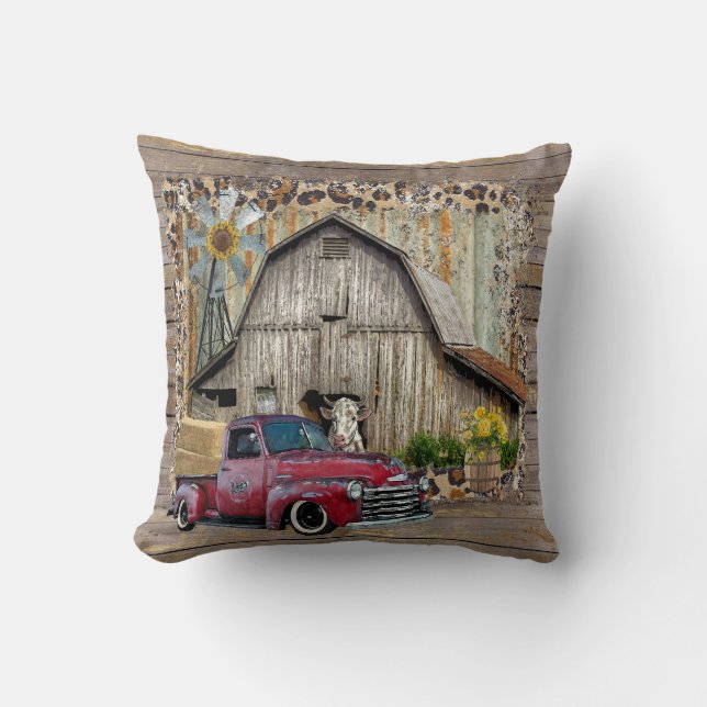 Coussin Camion vintage et grange Agritourisme rustique Déc (Recto)