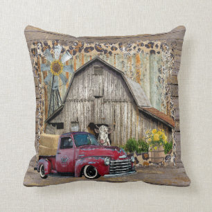 Coussin Camion vintage et grange Agritourisme rustique Déc