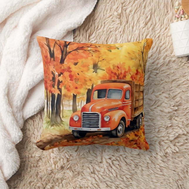Coussin Camionnette Orange Vintage en Automne (Couverture)