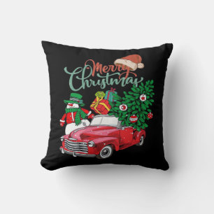 Coussin Camionnette Rouge Ramassage Sapin de Noël Joyeux N