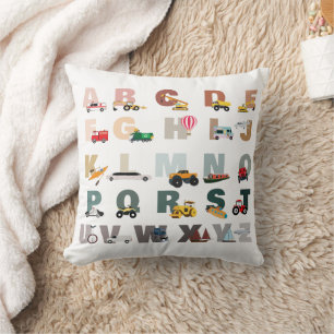Coussin Camions ABC de l'alphabet mignon, Véhicules de tra