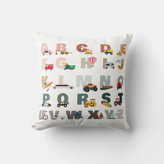 Coussin Camions ABC de l'alphabet mignon, Véhicules de tra (Recto)