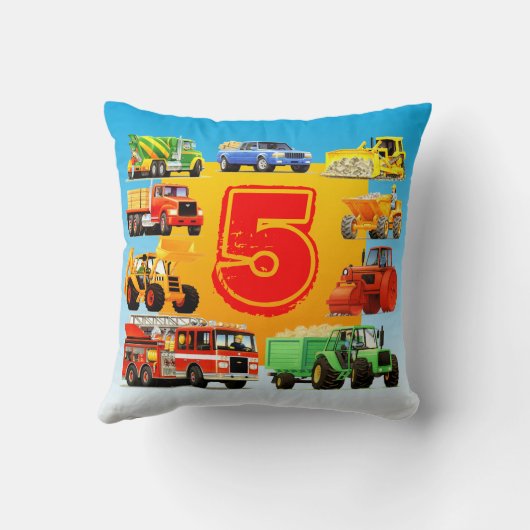 Coussin Camions de construction d'anniversaire d'enfants (Verso)