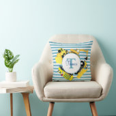 Coussin Camions de construction Monogramme à rayures bleue (Chaise)
