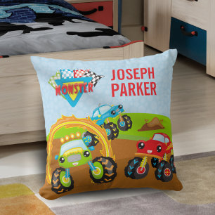 Coussin Camions Monster Petit Garçon Coloré avec prénom