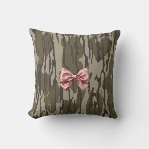 Coussin Camo Fille Ruban Rose Arc Bas Camo