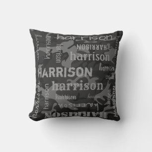 Coussin Camo Personnalisé Nom Plus Long Gris Charbon