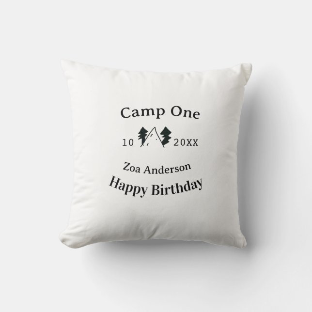 Coussin Camp un joyeux anniversaire nom date campingaventu (Recto)