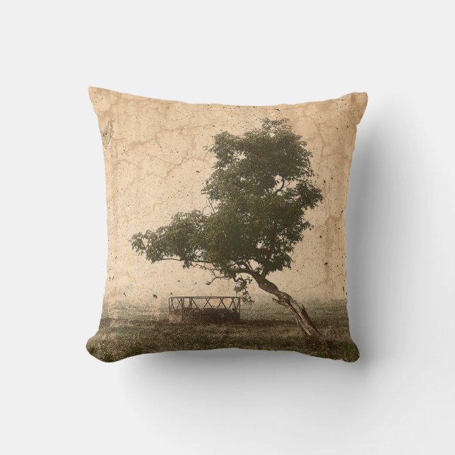 Coussin Campagne agricole Arbre de beige Vintage d'antiqui (Recto)