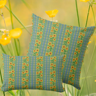 Coussin Campagne Cottage Bleu Vert Jaune Tournesols