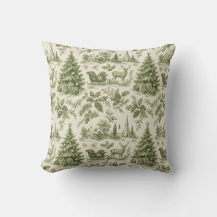 Coussin Campagne française Toile de Jouy Noël vert 