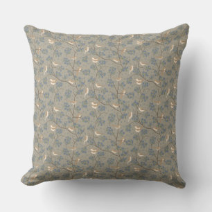 Coussin Campagne française vintage oiseaux et fleurs bleus