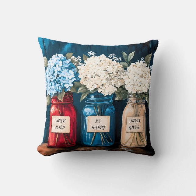 Coussin Campagne Vintage en floraison Hydrangea Trio (Recto)