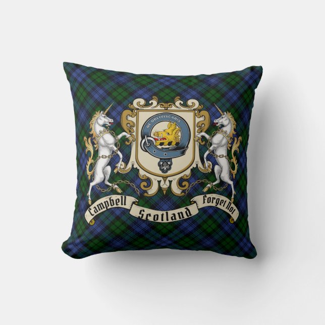 Coussin Campbell Clan Badge & Tartan (Recto)