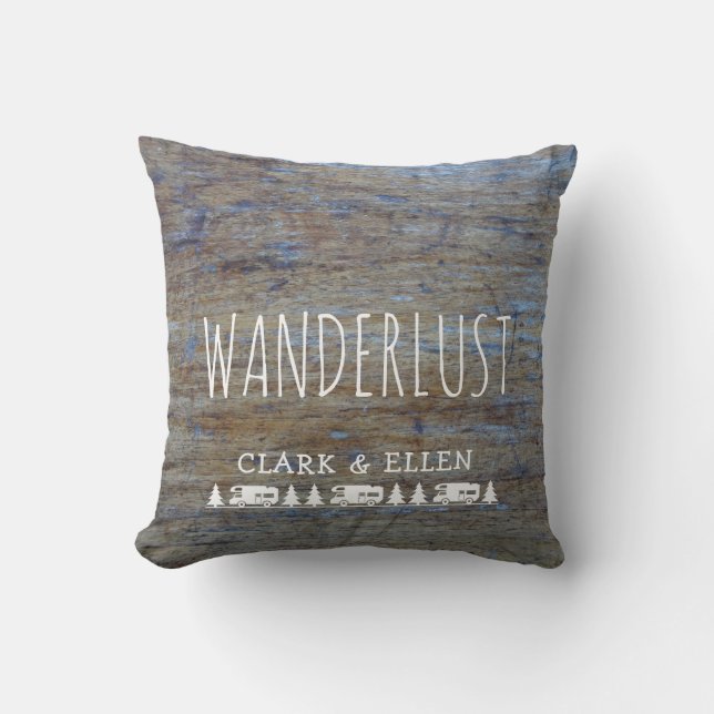 Coussin Campeur rustique fait sur commande en bois rv du (Recto)