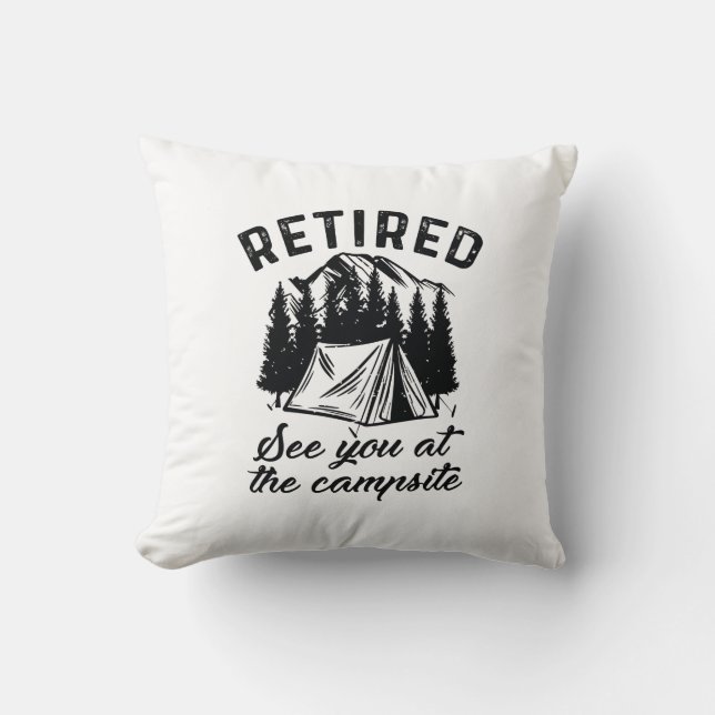 Coussin Camping à la retraite (Recto)